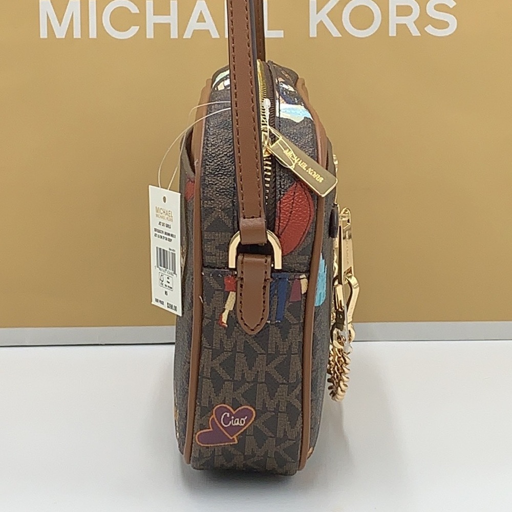 MICHAEL KORS JET SET GIRLS LARGE EAST WEST ZIP PACKED CHAIN XBODY BROWN MULTI - Picture 3 of 16